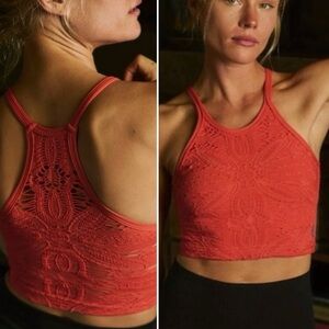 RARE ⚡️ NWT FREE PEOPLE HAPPINESS RUNS FLORAL CROCHET BOHO CROP TOP FLAME RED
